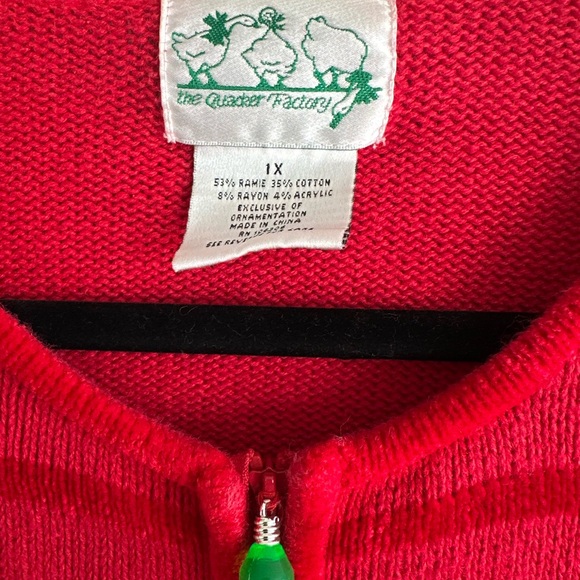 VTG Quacker Factory Red Whimsical Christmas Holiday Cardigan Full Zip Size 1x - Picture 4 of 7